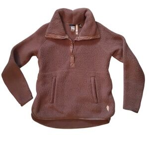 IndygenA PolarTec Sherpa Fleece Pullover Snap Collar‎ Brown S